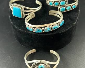 4 Sterling Silver  Turquoise Cuff Bracelets