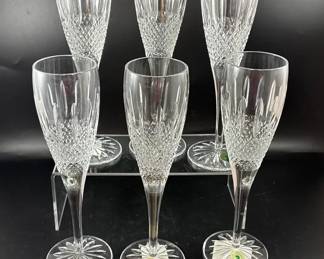 Set Of Six Waterford Crystal Glenmede Champagne Flutes