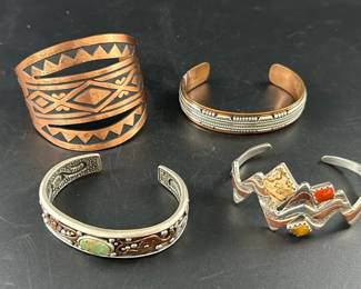 Four Sterling and Copper Bracelets