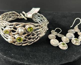 Hagit Gorali Sterling Gemstone Circle Drop Earrings and Cultured Pearl  Peridot Bracelet