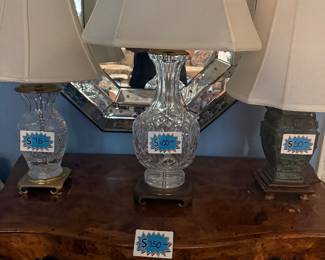 Antique Bombay Chest and crystal Lamps 
