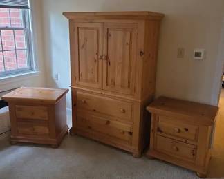 Pine Broyhill Fontana Armoire And Matching Nightstands