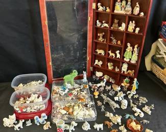 Vintage Curio Shelf Shadow Box With Miniature Animal Figurines