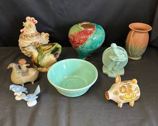 Vintage Pottery Lot Including Hen Cookie Jar
