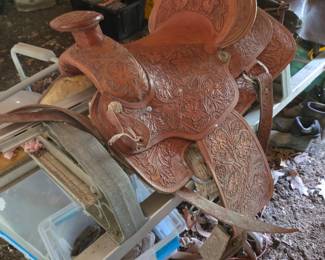 Western tooled saddle