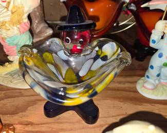 vintage Murano hand-blown art glass clown candy dish or catch-all bowl