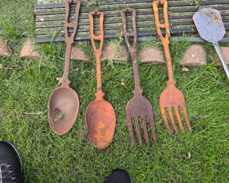 vintage oversized cast iron fork and spoon wall art pieces
