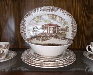 Heritage Hall (specifically the "Southern Plantation" pattern) manufactured by Johnson Brothers 8pc place setting and serving bowl and place creamer and sugar bowls