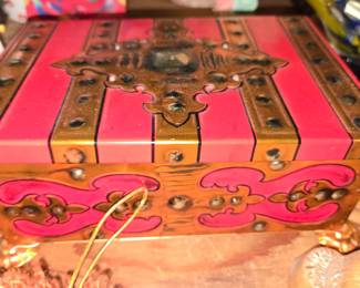 vintage Fricke & Nacke embossed tin treasure chest or trinket box made in Western Germany