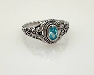 Sterling Silver Aquamarine CZ Ring