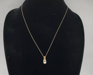 Gold Tone Over Silver Necklae with CZ Pendant