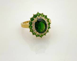 Sterling Chrome Diopside and Spinel Ring