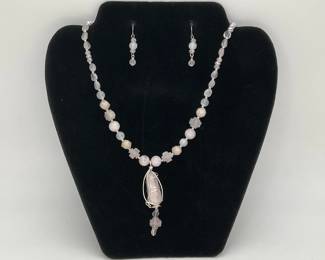 Rose Quartz Crystal Necklace and Earring Set