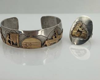 Vintage Navajo Storyteller Cuff Bracelet and Ring