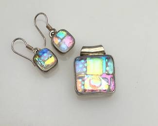 Dichroic Glass Pendant and Earrings