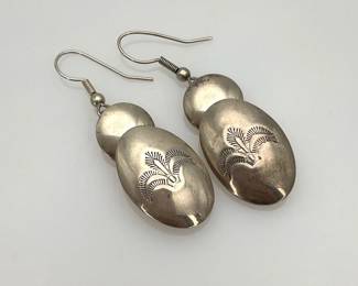 Vintage Native American Sterling Silver Pillow Bead Earrings
