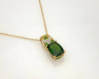 Chrome Diopside & Diamond Necklace