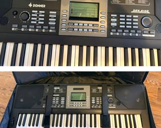 Donner DEK-610P 61-key portable electronic keyboard secured inside a padded carrying case