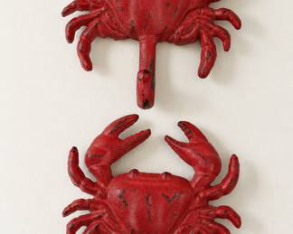 Several crab metal hooks