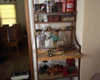 Hutch with Vintage Cans, Toy Cars, Tins and More