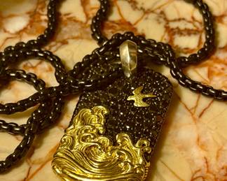 David YURMAN WAVES TAG Sterling Silver with 18K Yellow Gold and Black Diamonds, sells now for $4,500