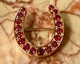Antique Burmese ruby large lapel pin in 18K rose gold London
