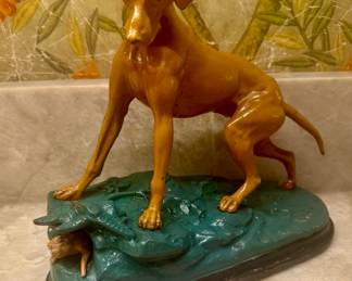 Circa 1880s J Morgani painted pewter dog