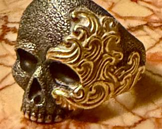 David YURMAN WAVES SKULL RING Sterling Silver with 18K Yellow Gold