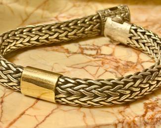 John Hardy large MM wheat bracelet with 18k bar