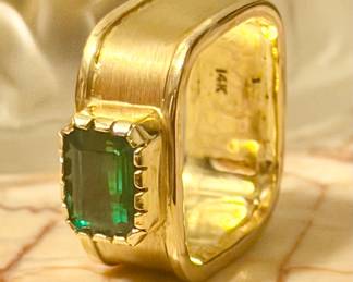 Men’s custom flawless Colombian emerald in heavy 14K