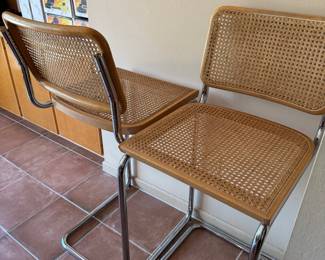 Mid Century Cane and Chrome Barstools