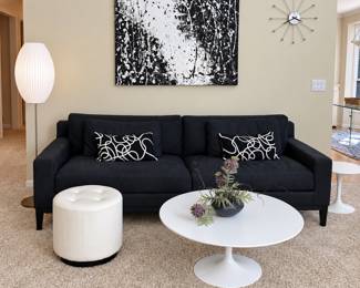 Restoration Hardware 8' leather sofa, Italia with down feather fill. Purchased 2025