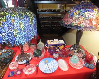 Table full of colored glass, Orrefors, Waterford, Bohemia.