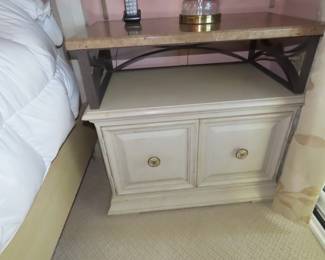 One of two matching Thomasville nightstands with marble shelf