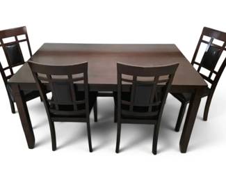 Wood Table With 4 Chairs With Faux Black Leather Seats