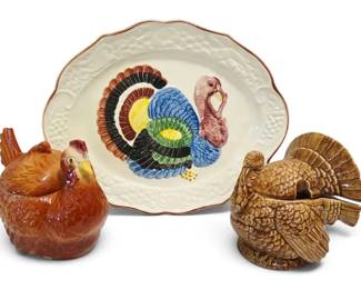 Vintage 18 Turkey Platter, Tureen  Hen On Nest Cookie Jar