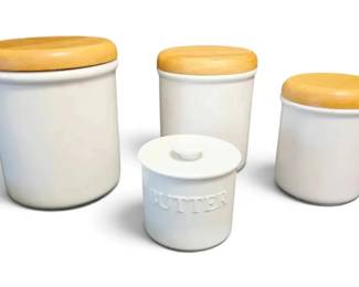 White Ceramic Canister Set With Wood Lids  Butterbell