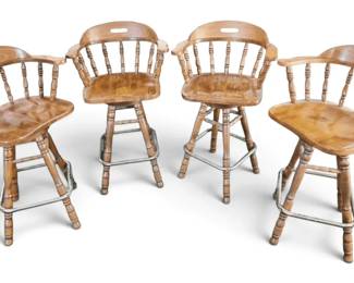 4 Wood Captains Chair Swivel Barstools