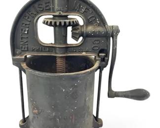 Antique Enterprise Mfg Co Sausage, Fruit, Lard Press, Plate Strainer And Basket