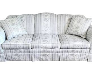 Beige And Blue Floral  Striped Jaquard Pattern Sofa With Two Pillows