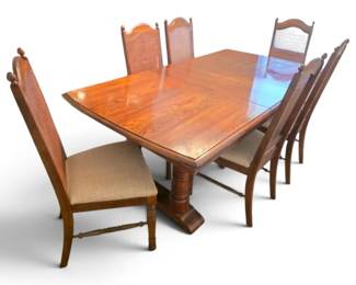 Broyhill Wood Table With 6 Caneback Chairs
