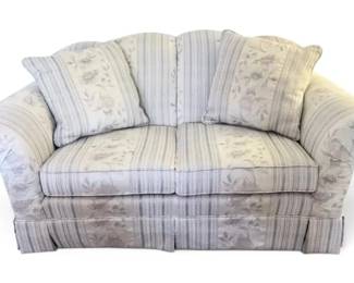 Beige And Blue Floral  Striped Jacquard Pattern Loveseat With Two Pillows