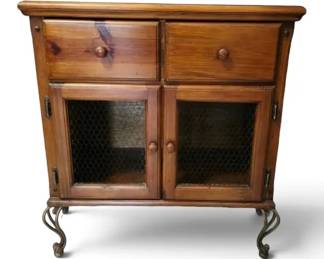 Rustic Wood Pie Safe Cabinet With 2 Drawers