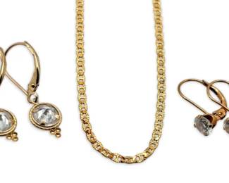 14k Gold Earrings  Sterling Silver Necklace Chain 5.17g
