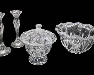 Mikasa Crystal Candlesticks, Bowl,  Lidded Dish