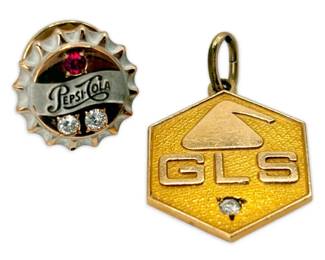 10k Gold  Diamond GLS Pendant and PepsiCola Pin