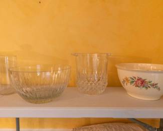 Glass bowl and ice bucket
