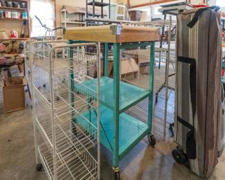 Several metal and wire racks