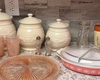Longaberger canister set/Pyrex/depression glass