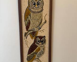 Vintage beaded owl tapestry
